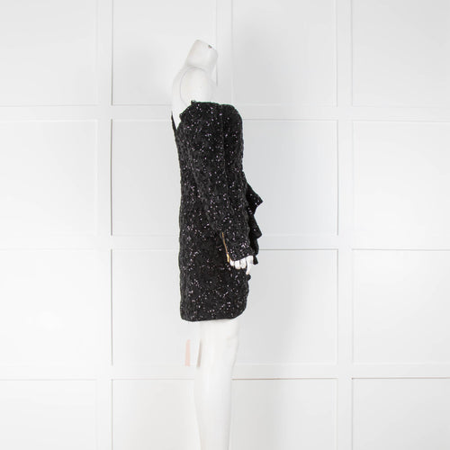 Self-Portrait Black Sequin One Shoulder Mini Dress