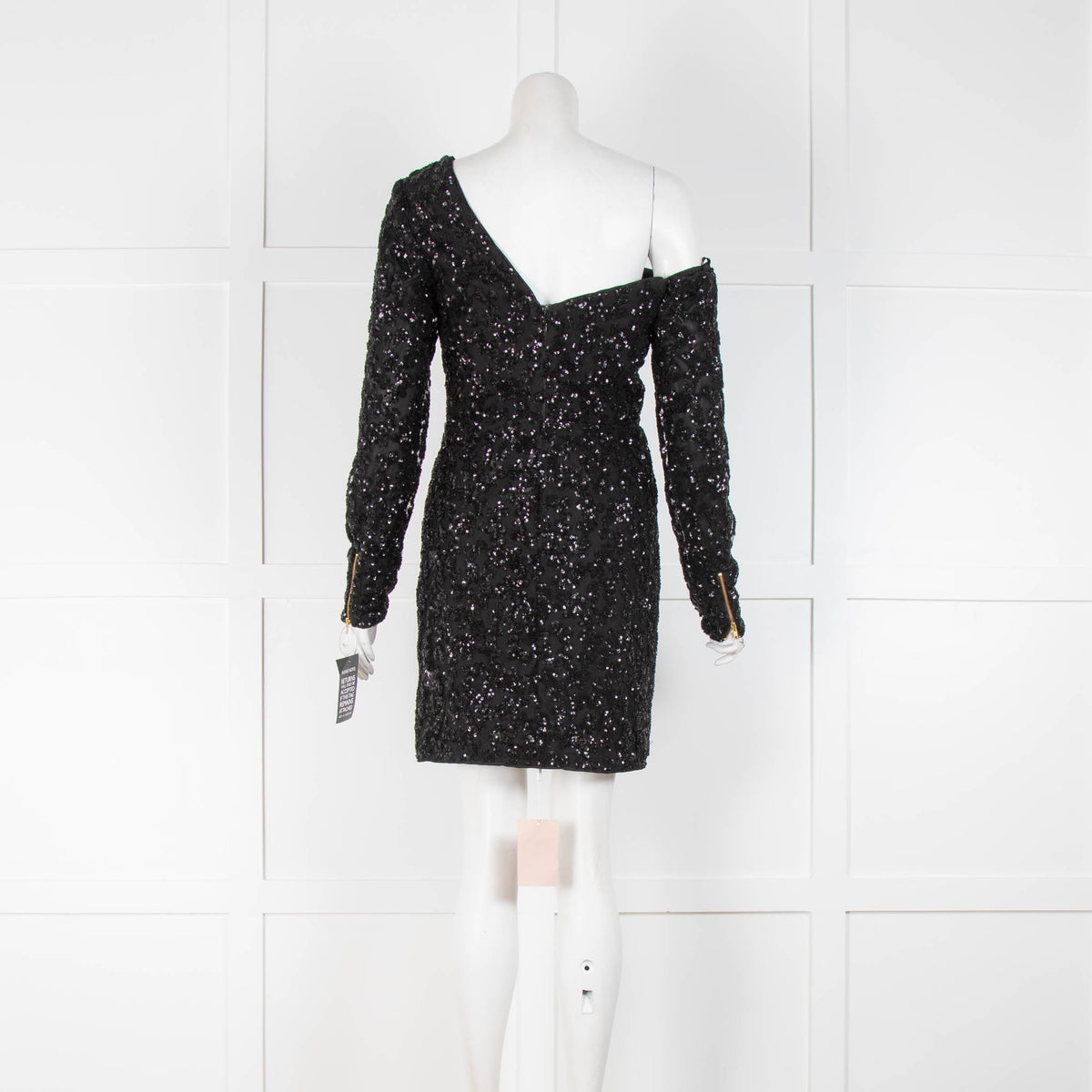 Self-Portrait Black Sequin One Shoulder Mini Dress