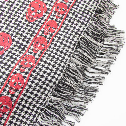 Alexandra McQueen Black And White Houndstooth Scarf With Red Skulls