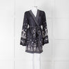 By Malina Navy Sheer Pattern Wide Sleeve Wrap Top With Belt