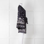 By Malina Navy Sheer Pattern Wide Sleeve Wrap Top With Belt