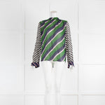 Mary Katrantzou Blue Green Stripe Sheer Blouse