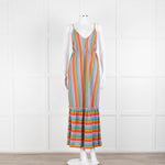 Sundress Peach Yellow Green Striped Lurex Sleeveless Peplum Maxi Dress