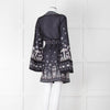 By Malina Navy Sheer Pattern Wide Sleeve Wrap Top With Belt