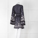 By Malina Navy Sheer Pattern Wide Sleeve Wrap Top With Belt