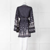 By Malina Navy Sheer Pattern Wide Sleeve Wrap Top With Belt