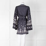 By Malina Navy Sheer Pattern Wide Sleeve Wrap Top With Belt