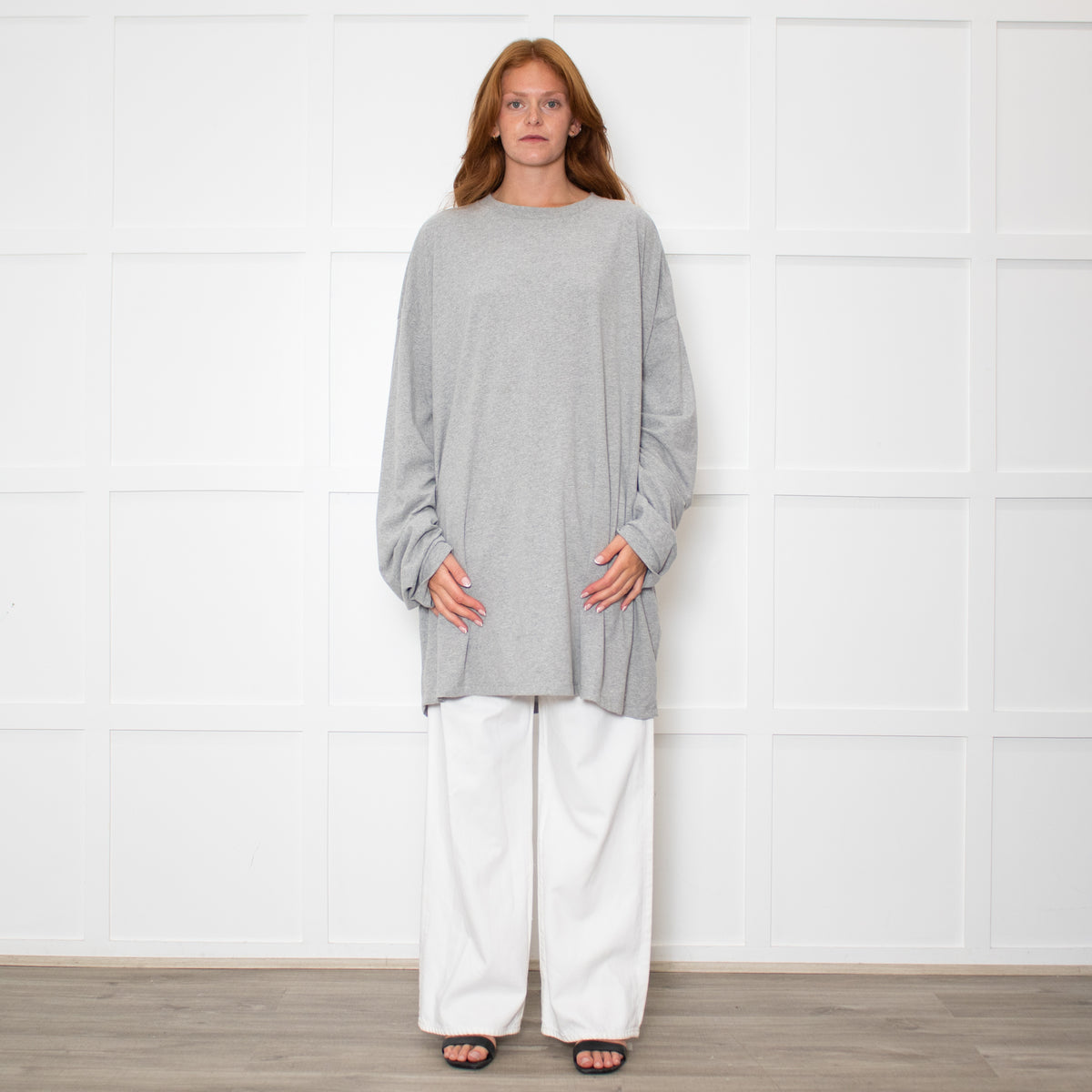Raey Oversized Grey Cotton Long Sleeve Top