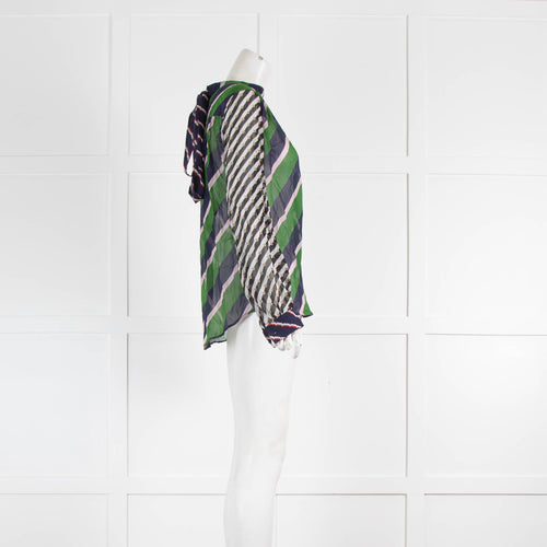 Mary Katrantzou Blue Green Stripe Sheer Blouse