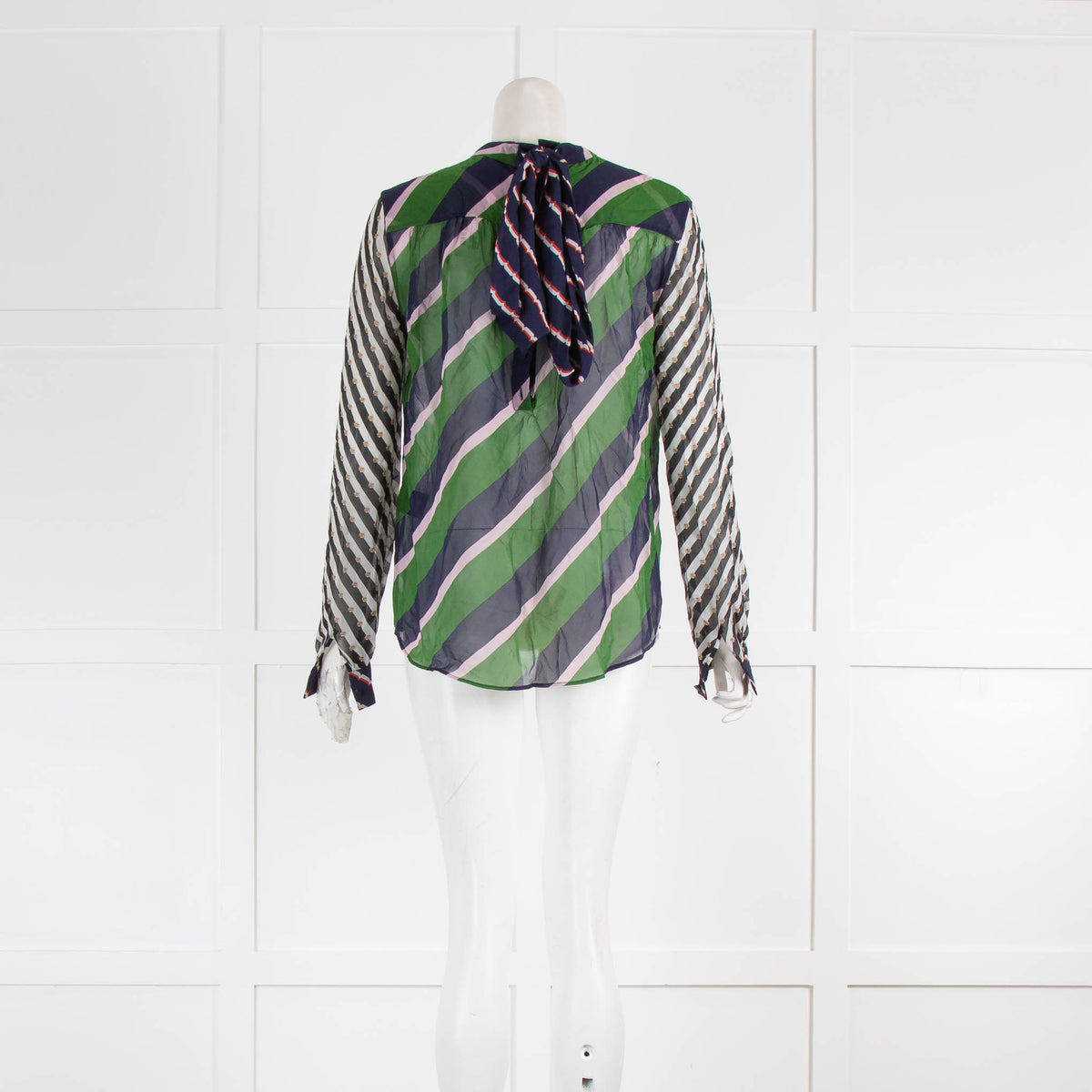 Mary Katrantzou Blue Green Stripe Sheer Blouse