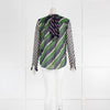 Mary Katrantzou Blue Green Stripe Sheer Blouse