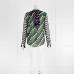 Mary Katrantzou Blue Green Stripe Sheer Blouse