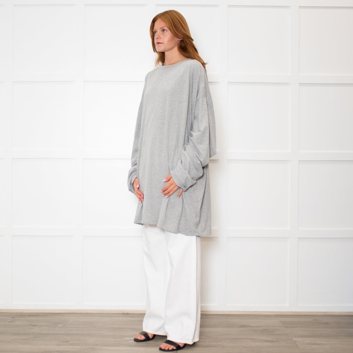 Raey Oversized Grey Cotton Long Sleeve Top