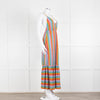 Sundress Peach Yellow Green Striped Lurex Sleeveless Peplum Maxi Dress