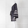 By Malina Navy Sheer Pattern Wide Sleeve Wrap Top With Belt