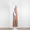 Sundress Peach Yellow Green Striped Lurex Sleeveless Peplum Maxi Dress