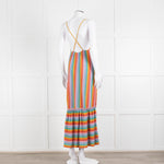 Sundress Peach Yellow Green Striped Lurex Sleeveless Peplum Maxi Dress