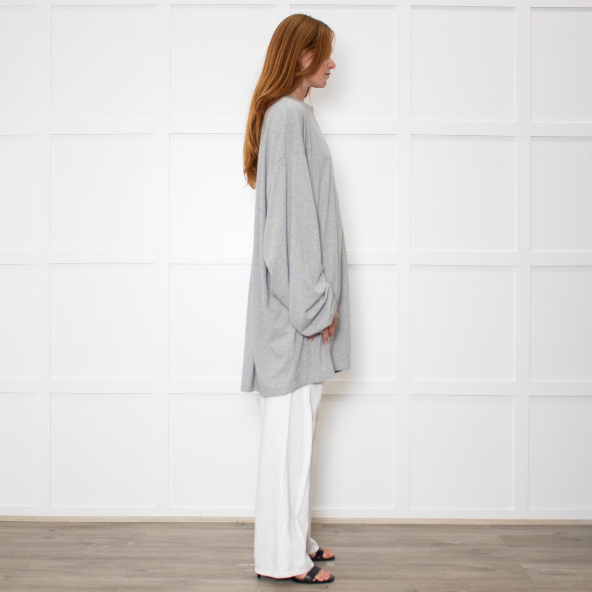 Raey Oversized Grey Cotton Long Sleeve Top