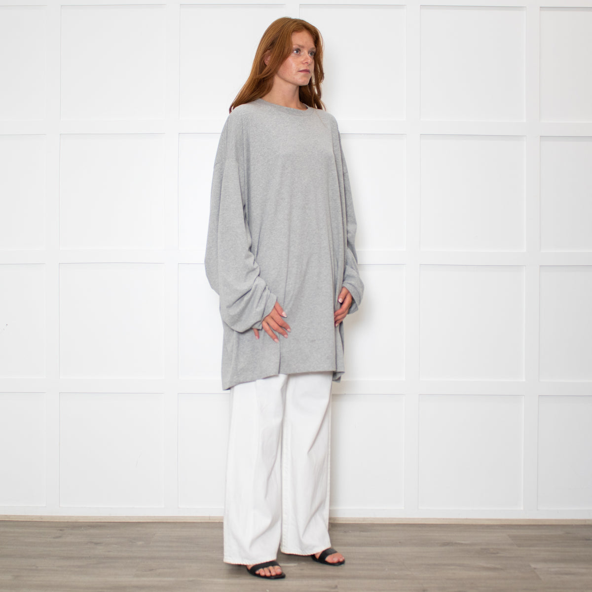 Raey Oversized Grey Cotton Long Sleeve Top
