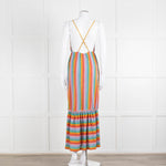 Sundress Peach Yellow Green Striped Lurex Sleeveless Peplum Maxi Dress