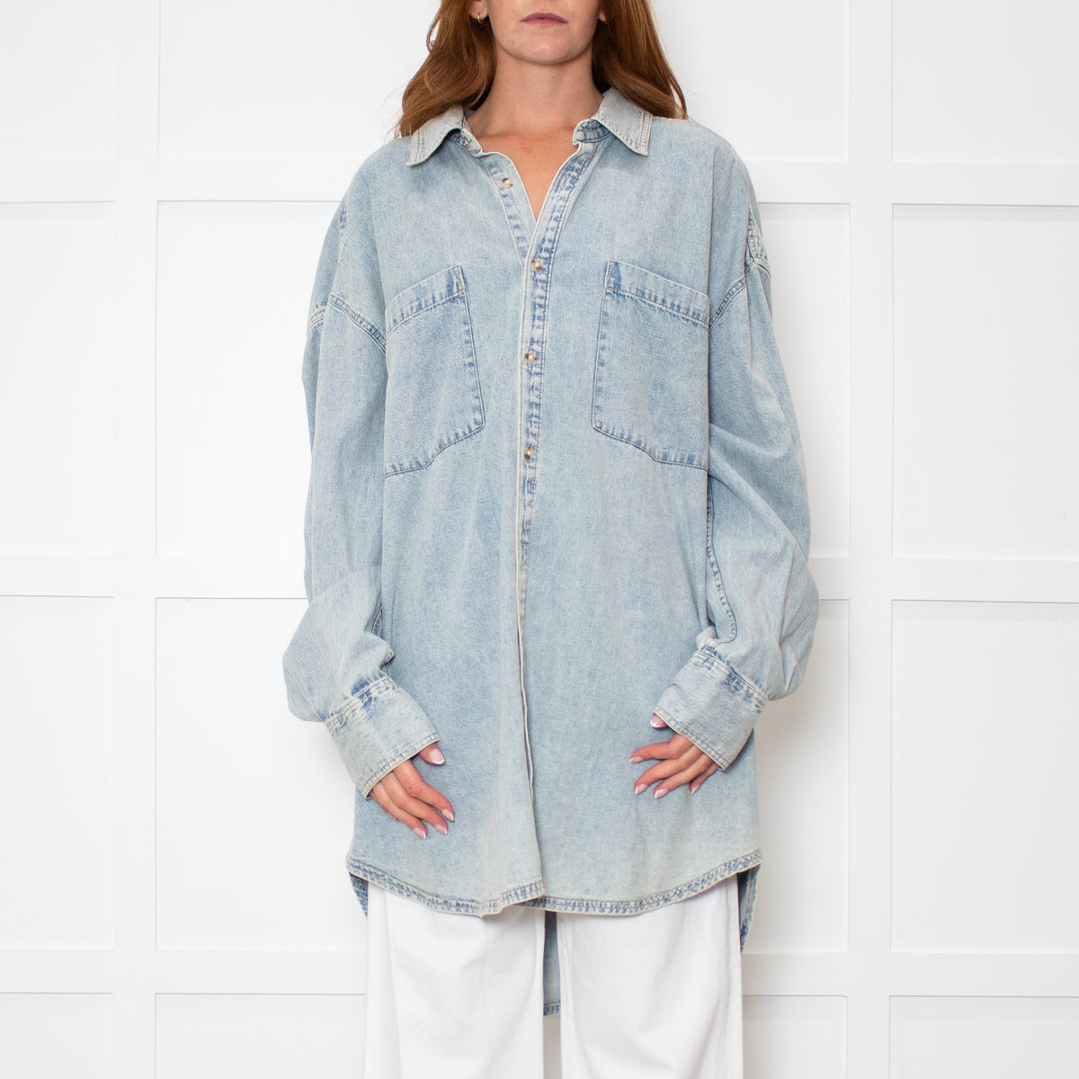 Free People Pale Wash Oversized Denim Shirt