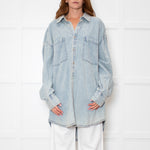 Free People Pale Wash Oversized Denim Shirt