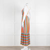 Sundress Peach Yellow Green Striped Lurex Sleeveless Peplum Maxi Dress
