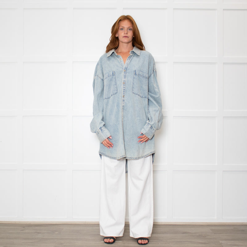 Free People Pale Wash Oversized Denim Shirt