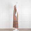 Sundress Peach Yellow Green Striped Lurex Sleeveless Peplum Maxi Dress