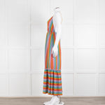 Sundress Peach Yellow Green Striped Lurex Sleeveless Peplum Maxi Dress