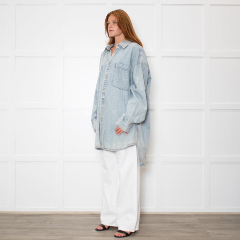 Free People Pale Wash Oversized Denim Shirt
