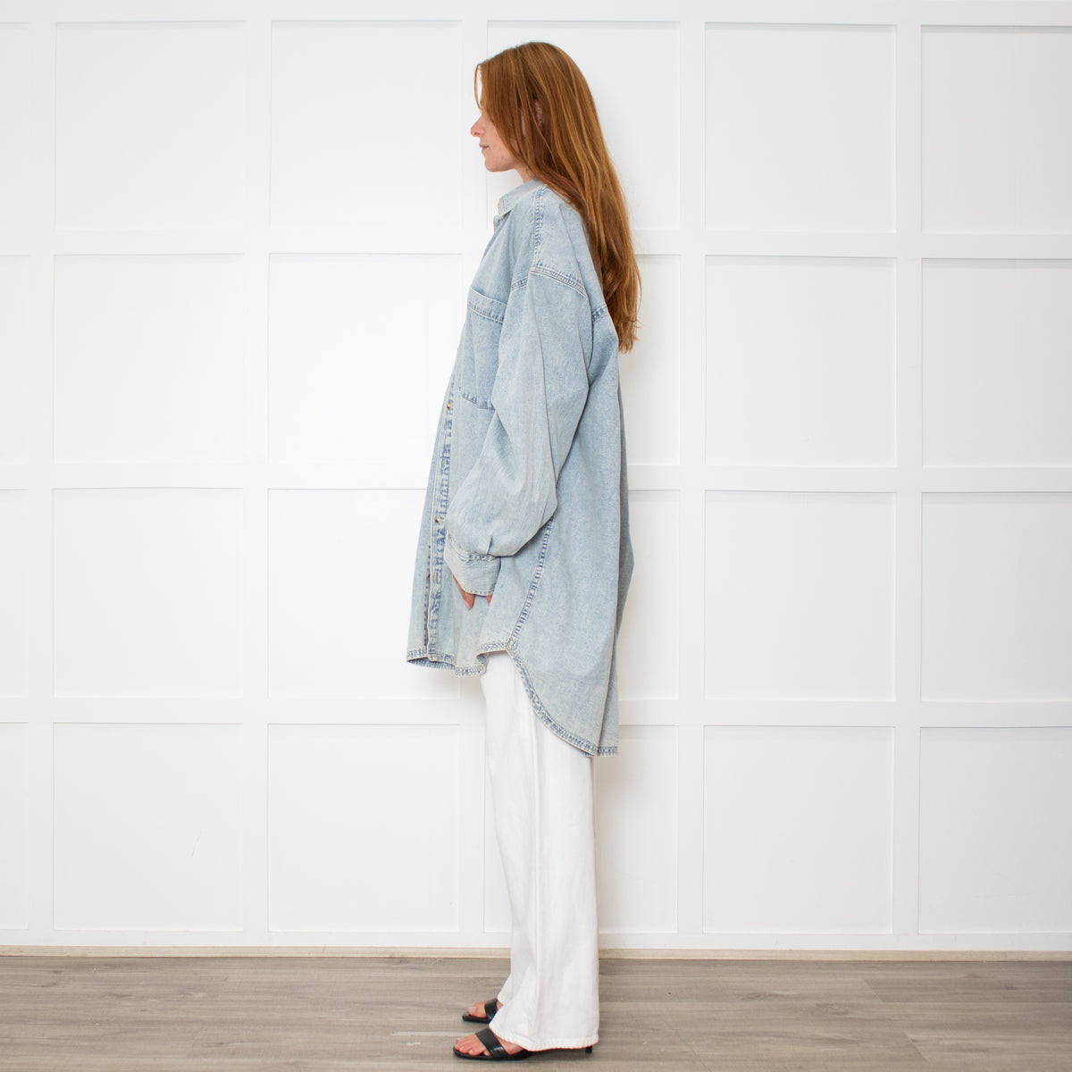 Free People Pale Wash Oversized Denim Shirt