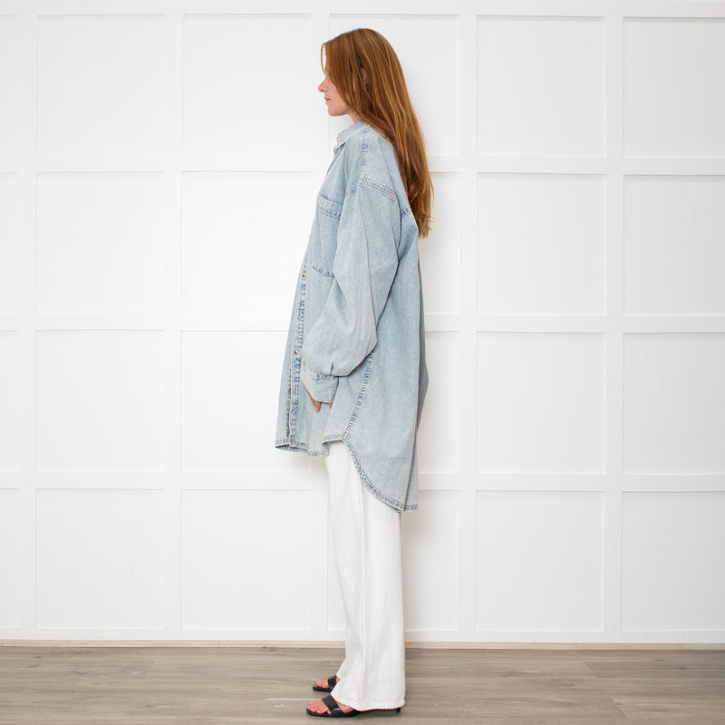Free People Pale Wash Oversized Denim Shirt