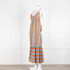 Sundress Peach Yellow Green Striped Lurex Sleeveless Peplum Maxi Dress