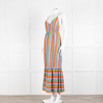 Sundress Peach Yellow Green Striped Lurex Sleeveless Peplum Maxi Dress
