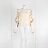 Oscar De La Renta Cream Black Trim Raffle Cut Out Sweater