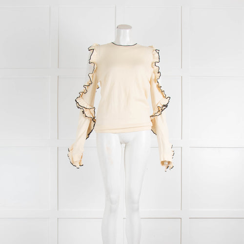 Oscar De La Renta Cream Black Trim Raffle Cut Out Sweater