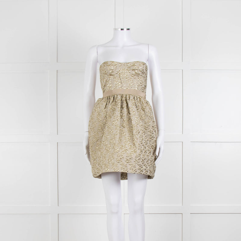 Marco Bologna Gold Jacquard Strapless Bustier Dress