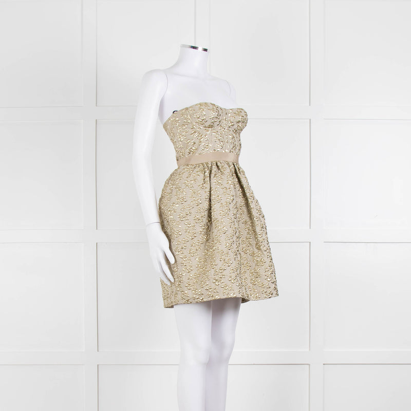 Marco Bologna Gold Jacquard Strapless Bustier Dress