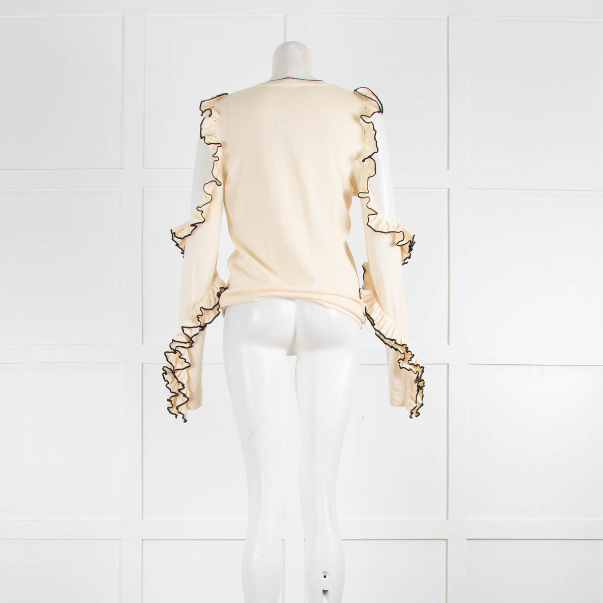 Oscar De La Renta Cream Black Trim Raffle Cut Out Sweater