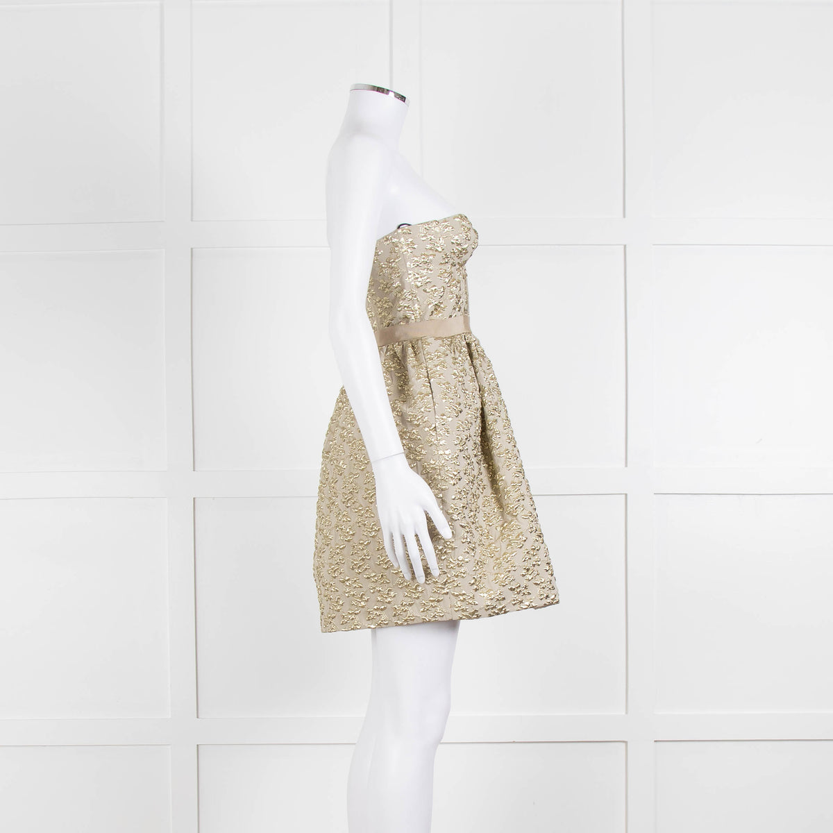 Marco Bologna Gold Jacquard Strapless Bustier Dress