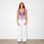 Amen Sheer Net Vest Top With Purple Seqiuns