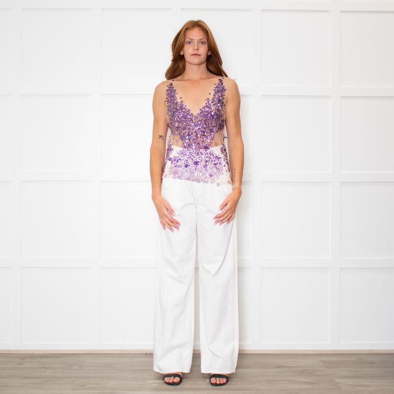 Amen Sheer Net Vest Top With Purple Seqiuns