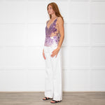 Amen Sheer Net Vest Top With Purple Seqiuns