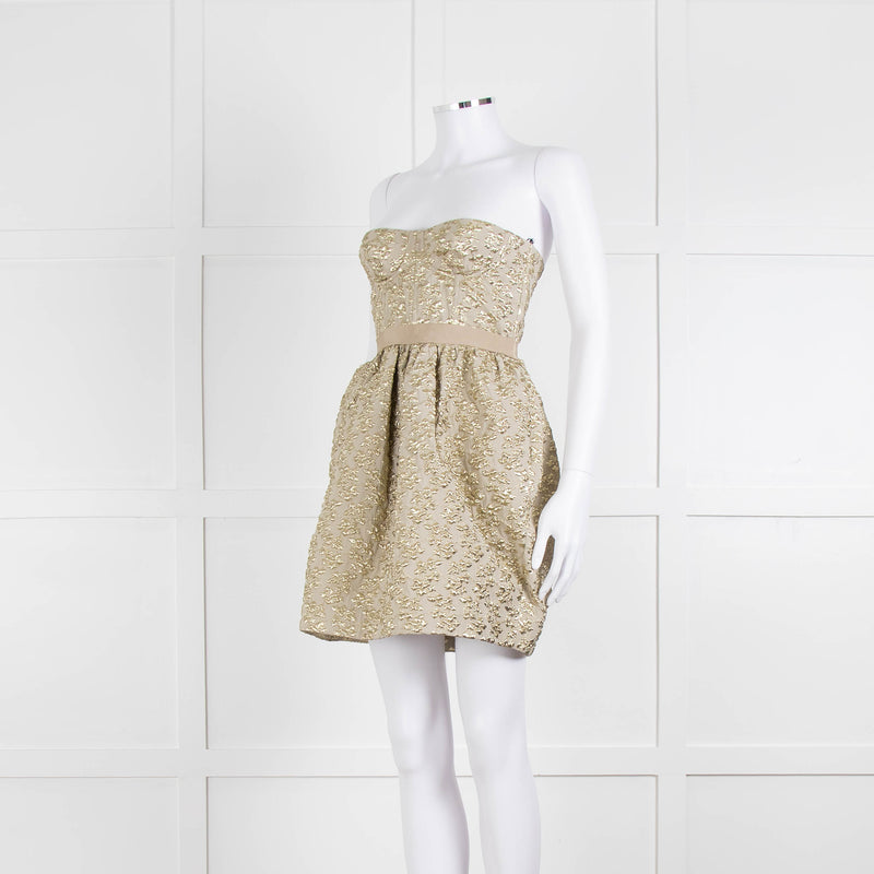 Marco Bologna Gold Jacquard Strapless Bustier Dress