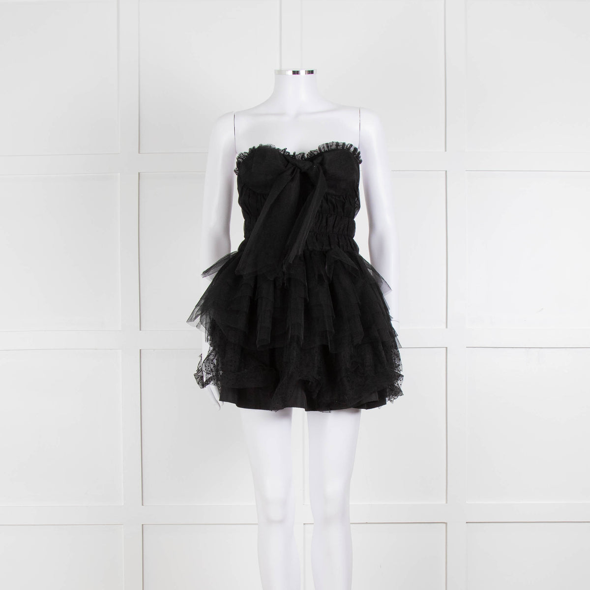 LoveShackFancy Black Tulle Strapless Faron Mini Dress