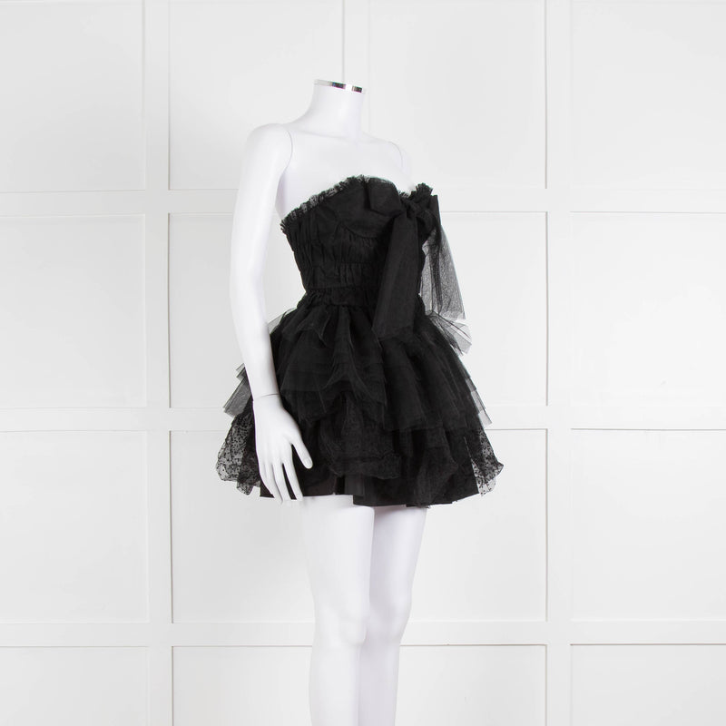 LoveShackFancy Black Tulle Strapless Faron Mini Dress