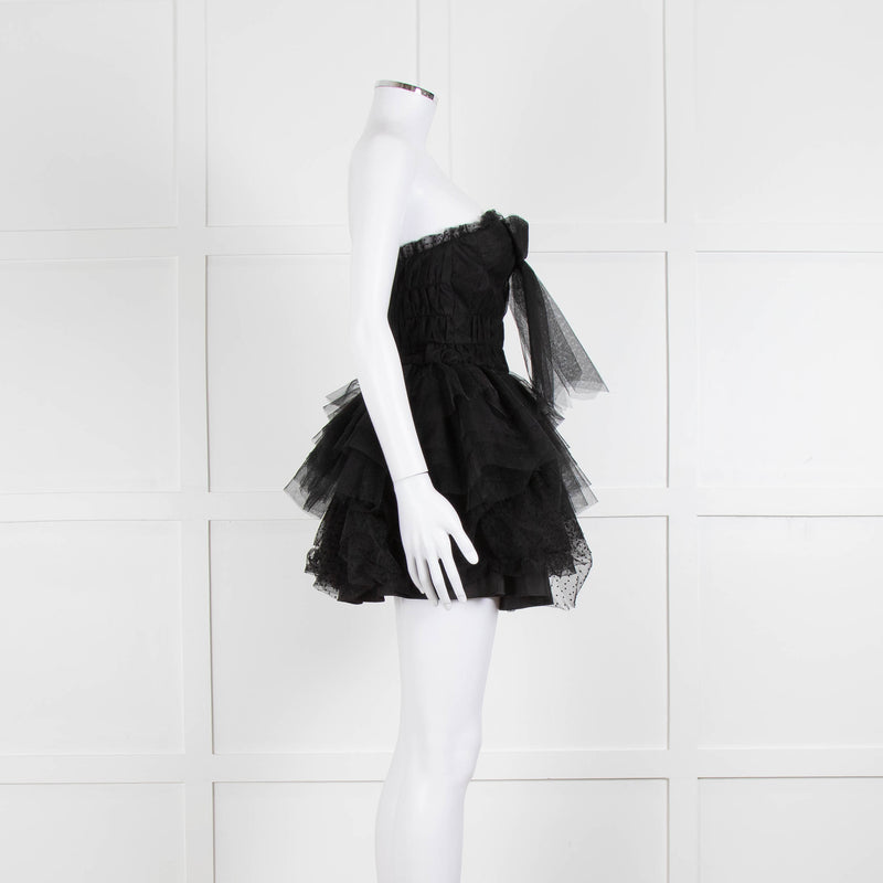 LoveShackFancy Black Tulle Strapless Faron Mini Dress