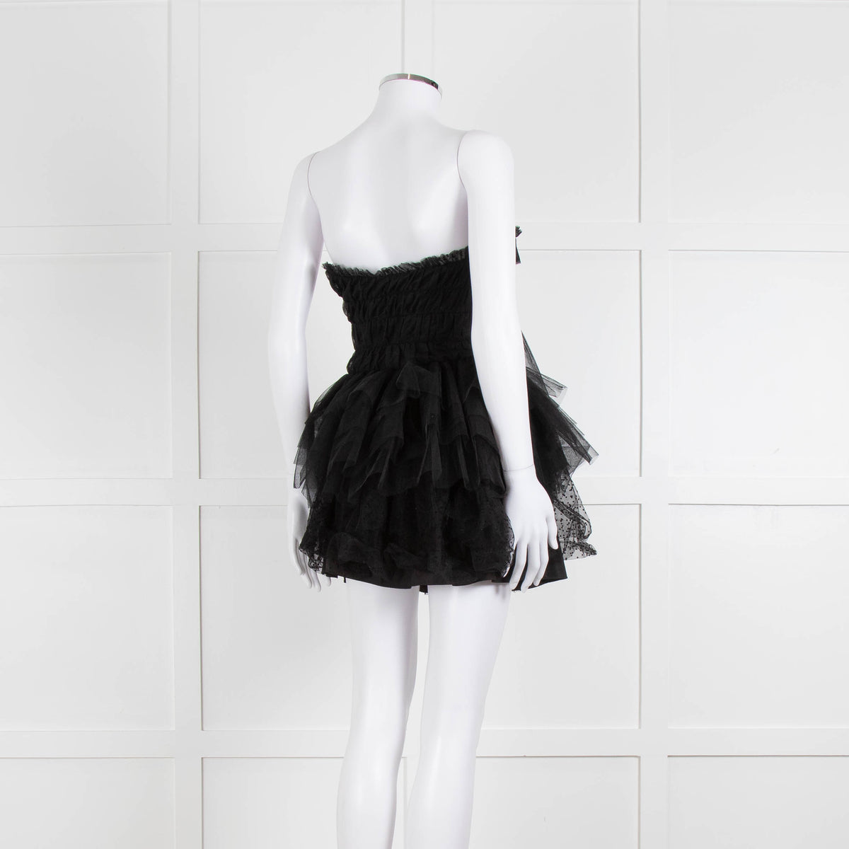 LoveShackFancy Black Tulle Strapless Faron Mini Dress