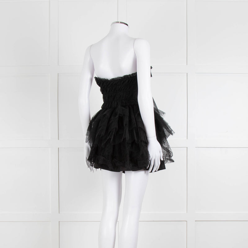 LoveShackFancy Black Tulle Strapless Faron Mini Dress